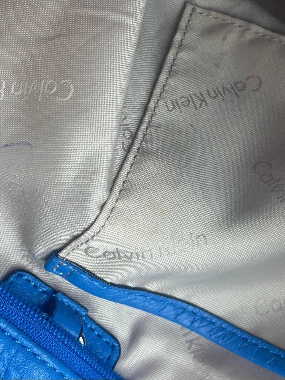 Calvin Klein Cobalt Blue Leather Tote - Silver Chain Accents (Gently Used)